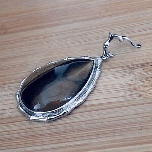 $72  Estate Tiger Eye and Sterling Designer  Drop Pendant  Marked EA 925 CHINA